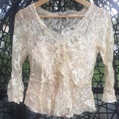 Gorgeous Lace Blouse Layered Over A Satiny Camisole. Both Cream Color. 3/4 Sleeves. Size Women’s Small. New With Tags. * Vintage, Dressy, Date Night, Special Occasion, Sheer, Sexy, Top, Shirt, White Cream, Floral, Ruffled. Blouse Satin, Burgundy Shirt, Rayon Blouse, Layered Blouse, Black Blouse Long Sleeve, Satin Cami, Satin Blouses, Sleeveless Pullover, Boho Shirts