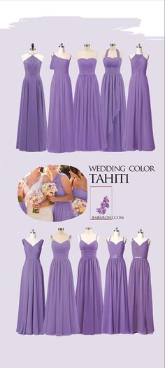 purple bridesmaid dresses with different styles and colors for each dress, including one in the