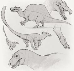 an image of dinosaurs in different poses