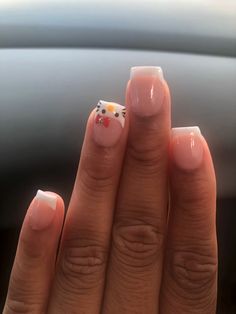 Hello kitty nail inspo french tip nails Gel Nail Designs Hello Kitty, Hello Kitty Nails No Charms, French Tip With Hello Kitty, French Tip Nails For Kids, Hello Kitty Manicure, Nails Hello Kitty Short, Short Nails Hello Kitty, Cute Nail Ideas For School, Hello Kitty Short Nails