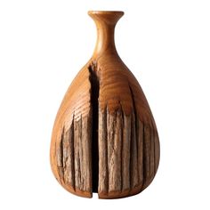 a wooden vase that has been cut in half