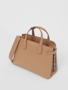 The Medium Banner in Leather and Vintage Check in Camel - Women | Burberry United States Burberry Gifts, Tie Neck Shirt, Luxury Tote Bags, Designer Tote Bags, The Medium, Check In, Tote Bag Design, Burberry Bag, Leather Top