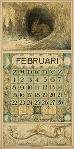 a calendar with animals in it and numbers on the front page, as well as an image of a mouse