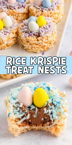 rice krispie treat nests with eggs and sprinkles