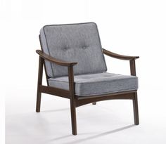 Modrest Andie - Modern Dark Grey Accent Chair | Modishstore | Accent Chairs Wooden Lounge Chair, Grey Accent Chair, Gray And Brown, Mid Century Armchair, Contemporary Fabric, Seat Design, Chair Types, Modern Furniture Living Room, Walnut Veneer