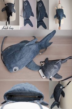 an image of a fish made out of denims and other things that are hanging on the wall