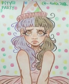 a drawing of a girl wearing a party hat