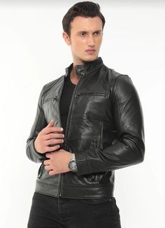 The product pattern is slim fit . It is made of real lambskin. * It is soft, 1st class genuine leather. Quality polyester-Satin lining is used inside. The lining used keeps you warm and does not sweat. * One zippered and one buttoned pocket inside. * The materials and accessories used are 1st class material and are stainless metal. Fitted Leather Jacket With Leather Lining For Business, Fitted Leather Jacket For Business, Fitted Leather Biker Jacket For Formal Occasions, Fitted Biker Leather Jacket For Formal Occasions, Fitted Leather Jacket With Leather Lining For Winter, Fitted Leather Jacket Casual Style, Fitted Leather Lined Biker Jacket For Winter, Fitted Winter Biker Jacket For Formal Occasions, Fitted Leather Jacket With Zipper Closure For Business