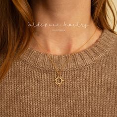 * Gold plated on the top of 925 sterling silver - thick plating * Available in 16" + 1.5" extender, 18" + 1.5" extender, 20" + 1.5" extender * Cable chain * Lobster ring clasp * Nickel free hypoallergenic for sensitive skin * Lightweight * Measurement: Pendant: 20 mm tall and width All jewelry are ready-for-gift, which come in beautiful packaging. * SHIPPING * All the orders will be shipped to the shipping address supplied through your Etsy Order. Please check the address is correct before finis Dainty Sun Design Jewelry For Everyday Wear, Dainty Sun Design Jewelry For Everyday, Dainty Everyday Sun Design Jewelry, Minimalist Sterling Silver Jewelry With Sun Design, Celestial Sterling Silver Necklace With Sun Design, Dainty Everyday Necklaces With Sun Design, Dainty Sun Design Necklace For Everyday, Everyday Adjustable Sun And Moon Design Necklace, Everyday Sun And Moon Design Necklaces