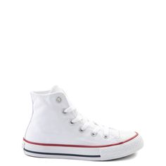 Converse Chuck Taylor All Star Hi Sneaker - Little Kid - White | Journeys Spring High-top Sneakers With Rubber Toe Cap, High-top Canvas Sneakers For School, White Converse High-top Sneakers With Rubber Toe Cap, High-top Cotton Sneakers For School, White Cotton High-top Sneakers For Spring, White Canvas Shoes With Rubber Sole For School, White Mid-top Cotton Canvas Shoes, White High-top Cotton Sneakers, White Mid-top Canvas Shoes With Rubber Toe Cap