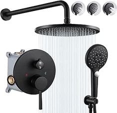 an overhead shower head with three spray heads