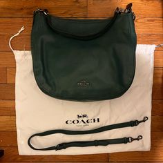 Lightly Used Soft Leather Beautiful Deep Teal/Evergreen Coach Bag. Dark Silver/Chrome Buckles And Zippers. Comes With Short Shoulder Strap And Adjustable Longer Strap Elegant Green Hobo Bag With Detachable Handle, Elegant Green Bags With Silver-tone Hardware, Green Coach Bags With Silver-tone Hardware, Green Coach Bag With Detachable Strap, Coach Green Bags With Detachable Strap, Green Coach Bag With Removable Pouch, Green Bags With Silver-tone Hardware For Everyday Use, Green Coach Bags With Removable Pouch, Green Hobo Bag With Detachable Strap For On-the-go