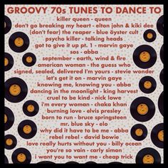 an old poster with the words grooy 70's tunes to dance to