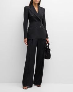 Salon 1884 Milles Double-Breasted Blazer Jackets | Neiman Marcus Clean Lines Outfit, Suits Women Aesthetic, Female Suits Prom Women Tuxedo, Diplomatic Outfit Women, Lawyer Fashion Law School Outfits, Formal Coats For Women, Suit Outfit Aesthetic, Classic Suit For Women, Womens Business Attire Professional