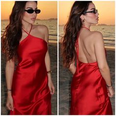 Perfect For Valentine’s Day Red Backless Summer Dress, Red Midi Slip Dress For Spring, Chic Red Maxi Dress For Holiday, Red Mini Slip Dress For Date Night, Spring Red Backless Midi Dress, Red Backless Midi Dress For Spring, Chic Red Halter Neck Mini Dress, Red Mini Dress For Summer Evenings, Red Sleeveless Slip Dress For Cocktail