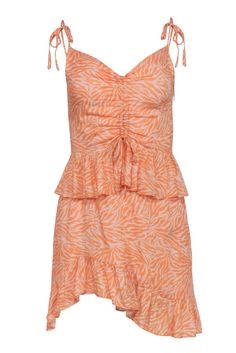 Current Boutique-Suboo - Orange & Lilac Print Sleeveless Ruffle Dress Sz S Summer Tiered Sundress With Adjustable Straps, Spring Beach Tiered Dress With Adjustable Straps, Spring Tiered Dress With Straps, Tiered Summer Dresses With Tie Straps, Summer Beach Tiered Dress With Adjustable Straps, Summer Tiered Dress With Adjustable Straps For Day Out, Sleeveless Tie Back Tiered Dress For Beach, Sleeveless Tie Back Tiered Beach Dress, Sleeveless Tiered Dress With Tie Back For Beach