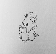 a drawing of an apple holding a book