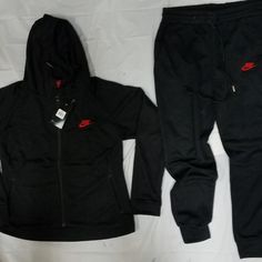 Nike Zipup Hoodie And Pants Fits Like Large In Men’s Casual Nike Tracksuit For Fall, Black Hooded Tracksuit For Sports, Nike Hooded Winter Tracksuit, Nike Black Tracksuit Sportswear, Black Sporty Tracksuit With Drawstring Hood, Nike Black Hoodie For Loungewear, Nike Hooded Tracksuit For Fall, Nike Black Tracksuit For Streetwear, Black Hooded Tracksuit Sportswear