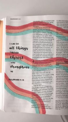 an open bible with the words i can do all things through christ who straighten me