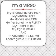 i'm a virgo card with the words, my standards are high and my mind is dirty