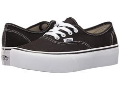 Vans Authentic Platform 2.0 - Skate Shoes : Black : Set your style apart when you get lifted with the raised profile of the Vans Authentic Platform 2.0 casual shoes! Platform sneakers with a classic low-top silhouette. Sturdy canvas uppers offer a clean look. Lace-up detailing with metal eyelets. Platform signature rubber waffle outsoles provide traction and durable wear. Imported. Measurements: Weight: 1 lb Product measurements were taken using size Men's 9.5, Women's 11, width Medium. Please n Black Platform Vans, Vans Authentic Platform, Black Skate Shoes, Vans Slides, Vans Shoes Women, Platform Vans, Cute Flats, Vans Style, Blue Sneakers