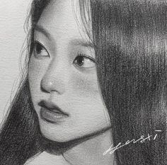 a pencil drawing of a woman with long hair