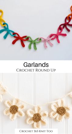 Crochet Garland Patterns for Every Season Crochet Flower Garland Tutorial, Free Crochet Room Decor Patterns, Chic Crochet Projects, Small Crochet Wall Hanging Pattern Free, Crochet Flower Banner, Crochet Banner Pattern, Crochet House Decoration, Crochet Ideas Begginers, Crochet Projects Home Decor