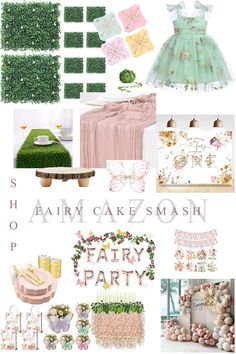 a collage of different items and decorations for a party