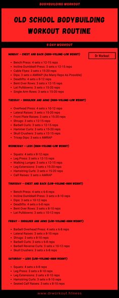 the old school bodybuilding workout routine is shown in red and black, with instructions for how