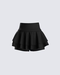 Slip into this black ruffle-tiered skort for a chic look that will make heads turn 😍 Made from a stretch jersey for a comfortable but flattering fit - this skort is a staple must-have for anyone's closet 🖤 Stretch Tiered Tennis Skirt, Stretch Ruffled Tiered Skort, Tiered Ruffle Skort With Stretch, Tiered Ruffle Stretch Skort, Black Stretch Skirt With Ruffle Hem, Black Ruffled Skirted Bottoms, Solid Mini Skort With Ruffles, Solid Ruffled Mini Skort, Chic Black Tiered Bottoms