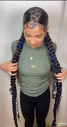 Two Braids Hairstyle Black Women Color, Braided Pigtail Hairstyles Black Women, Hairstyles To Try On Mannequins, Two Braid Ponytail Hairstyles, One Braided Ponytail Hairstyles, 4 Pigtail Braids, Pretty Braided Ponytails, 2 Braided Hairstyles For Black Women, Two Braided Ponytail For Black Women