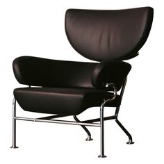 a black chair with chrome legs and a leather seat cover on it's back