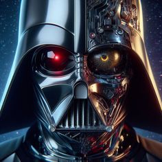 a star wars character with red eyes and a darth vader helmet