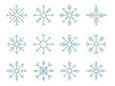 snowflakes are shown in blue on a white background