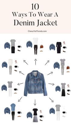 See 10 ways to wear a denim jacket, from casual to dress, with classic, basic essentials you may have in your closet! How To Wear Denim Jacket, 10 Ways To Wear, Classy Yet Trendy, Basic Essentials, Jacket Outfit Women, Denim Jacket Outfit, Fashion Capsule Wardrobe, Over 60 Fashion, Homewear Fashion