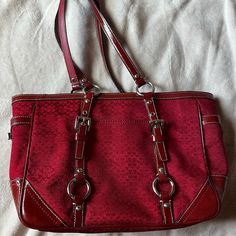 Red Coach Purse Never Used Red Bags With Silver-tone Hardware, Red Coach Bag, Coquette Red, Closet Redo, Prada Mini, Mini Hand Bag, Red Y2k, Visual Archive, Genuine Leather Totes