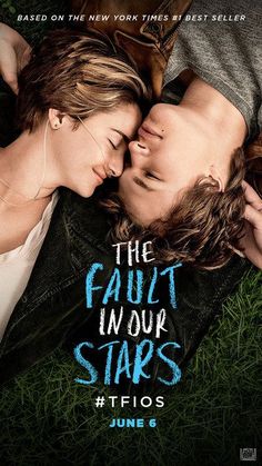 the fault in our stars movie poster with two people laying on the grass and one person kissing