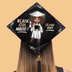 Looking for a unique graduation cap topper on the big day? Check out our Personalized Black Girl Magic Grad Cap Topper, Custom Graduation Cap Topper Black Queen, College, High School Class of 2024. It's the perfect choice for you. Or it could be a special gift for your loved one who prepares for the graduation ceremony. ★ DETAIL: We create all of our graduation cap toppers digitally to ensure a high-quality design. Once the design is complete, we print it onto durable cardstock that is built to Adjustable Hats For Graduation, Black Graduation Cap Topper, Black Cap For School, Black Graduation Cap Topper For School, Graduation Cap For Graduation Party, Customizable Black Graduation Cap Topper For School, Black Graduation Cap Accessories, Adjustable Black Graduation Cap Topper, Black Adjustable Hat For Graduation