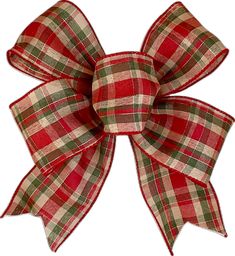 a red and green plaid bow with a large bow on the front of it's head