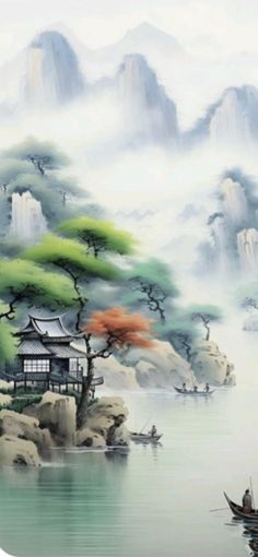 Japanese Calligraphy Art, Asian Anime, Japanese Nature, Asian Landscape, Beach Art Painting, Nature Art Drawings, Iphone Wallpaper Landscape, Watercolor Sky