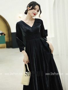 $96.49, Retro Long Black Vneck Velvet Evening Dress With Sleeves No#AM79016 at SheProm. #SheProm is an online store with thousands of dresses, range from Formal,Evening,Black,Long Black Dresses,A Line Dresses,Long Dresses,Long Sleeve Dresses,Vintage Dresses,Velvet Dresses and so on. Not only selling #FormalDresses more and more trendy dress styles will be updated daily to our store. Shop now to get $5-10 off! Elegant V-neck Midi Dress For Banquet, V-neck Holiday Banquet Dress, Fall Banquet V-neck Evening Dress, Holiday Banquet V-neck Dress, V-neck Evening Dress For Holiday Banquet, Elegant A-line V-neck Dress For Banquet, Fall Banquet Midi Dress V-neck, Fall V-neck Midi Dress For Banquet, Black V-neck Evening Dress For Party Season