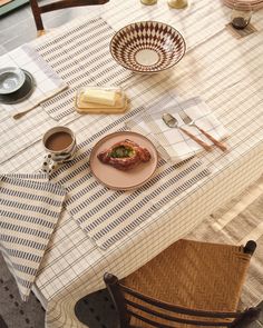 the table is set with food and coffee