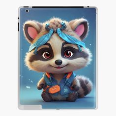 a cute raccoon with blue bandanna on its head ipad case / skin