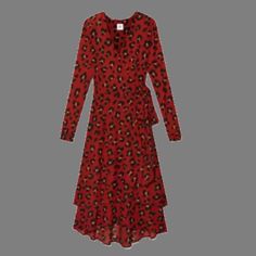 Spring 2020 Collection. New With Tags. Wrap Dress Can Also Be Worn Open As A Topper. Red Leopard Print, Red Leopard, Dress Red, Red Dress, Black Red, Wrap Dress, Leopard Print, Black And Red, Midi Dress