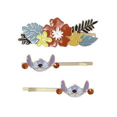 Brighten up your child's hair with the Disney Stitch Girls Flower Hair Clip Set. This enchanting set features adorable hair clips adorned with vibrant flower designs and the beloved character Stitch. Each clip combines the playful charm of Stitch with beautiful floral elements, creating a whimsical accessory thats perfect for any occasion. Made from durable materials, these clips provide a secure hold while adding a touch of Disney magic to any hairstyle. Ideal for everyday wear or special events, this set is a delightful addition to any young Disney fan's collection, offering both functionality and fun. Size: M.  Color: Multicolor.  Gender: female.  Age Group: kids. Lilo And Stitch Flower, Disney Clips, Stitch Room, Whimsical Accessories, Fun Size, Flower Hair Clip, Floral Elements, Disney Lilo, Disney Stitch