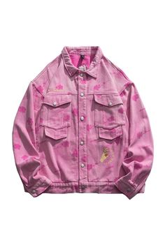 Maoqiaoyi Rose Pattern Denim Unisex Jacket Y2K Aesthetic Y2k Aesthetic Black, Halal Fashion, Y2k Aesthetic Pink, Classic Leather Jacket, Unique Embroidery, Street Style Outfits Men, Vintage Inspired Fashion, Lingerie For Men, Aesthetic Black