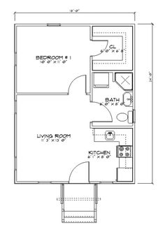 the floor plan for a two bedroom, one bathroom apartment with an attached living area