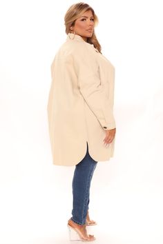 Available In Beige, Olive, And Rust. Shirt Jacket Oversized Button Front Pocket Non Stretch 100% Cotton Imported | Daleyza Shacket in Beige size Large by Fashion Nova Oversized Single Breasted Button-up Top, Oversized Beige Shacket With Lapel Collar, Oversized Beige Collared Shacket, Oversized Beige Blouse For Fall, Beige Single Breasted Long Sleeve Top, Oversized Beige Blouse With Button Closure, Trendy Oversized Top With Lapel Collar, Trendy Oversized Tops With Lapel Collar, Oversized Blouse With Button Closure And Lapel Collar