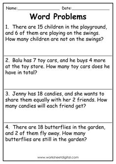 the worksheet for word problems with two different words and numbers on it, including one