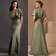 Nwt Line Across The Tag Is To Avoid Store Returns. No Flaws Pet And Smoke Free Home Color:Moss Size:6 Timelessly Elegant, The Bhldn Leila Deep-V Flutter-Sleeve Satin A-Line Gown Pairs A Gracefully Draped Bodice With Soft Sleeves And A Flowy Skirt. A Daring Plunge Neckline Completes The Look. Polyester; Polyester Lining Satin Maxi Dress Silhouette Invisible Side Zipper Deep-V Neckline Short Flutter Sleeves A-Line Silhouette Professionally Clean Imported Satin Dress With Sleeves, Bhldn Dresses, Bhldn Dress, Avett Brothers, Draped Bodice, Plunge Neckline, Satin Maxi, Satin Maxi Dress, A Line Gown